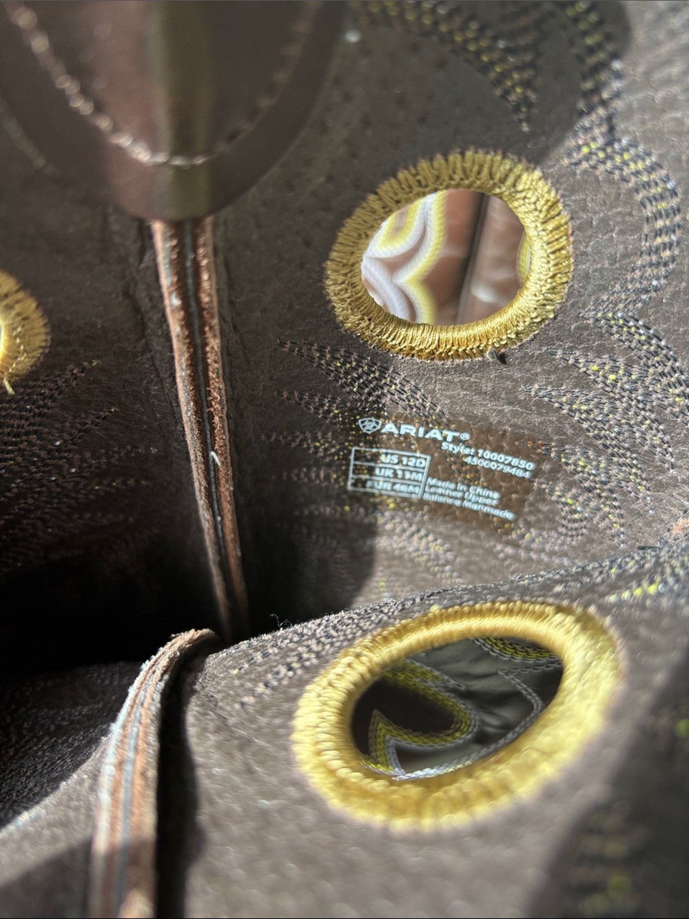 Ariat Brown Leather Cowboy Boots with Yellow Embroidery - Picture 5 of 5